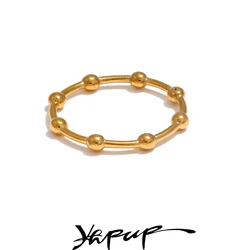 Yhpup 6789# Minimalist 18K PVD Plated Beads Geometric Thin Ring Stainless Steel Gold Silver Color Charm Fashion Finger Jewelry