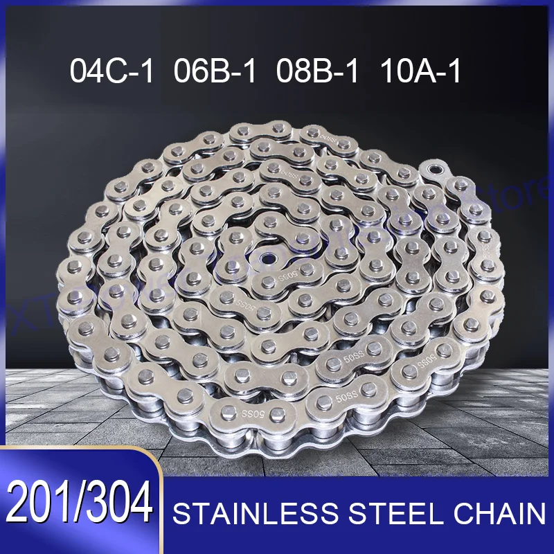 

1/1.5/5Meter 04C-1 06B-1 08B-1 12A-1 201/304 Stainless Steel Chain Transmission Short Pitch Roller Chain Pitch 6.35mm-19.05mm