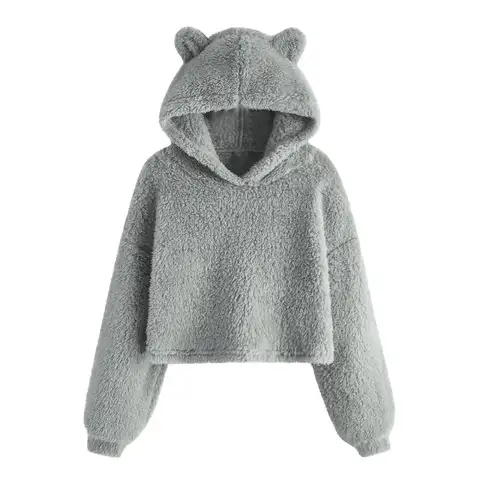 Winter Girls' Fashionable Comfortable Long Sleeve Solid Color Pullover Casual  Fluffy Hooded Warm Sweater Hoodie