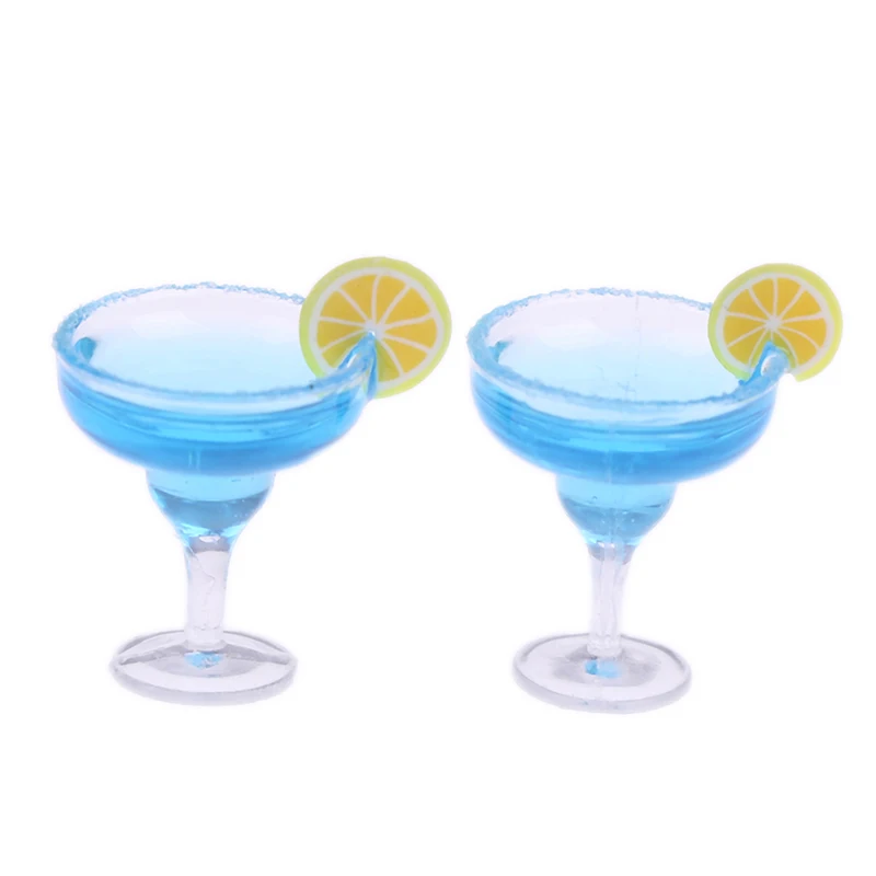 2Pcs 1:12 Dollhouse miniature blue cocktail cup simulation drink glass model toy