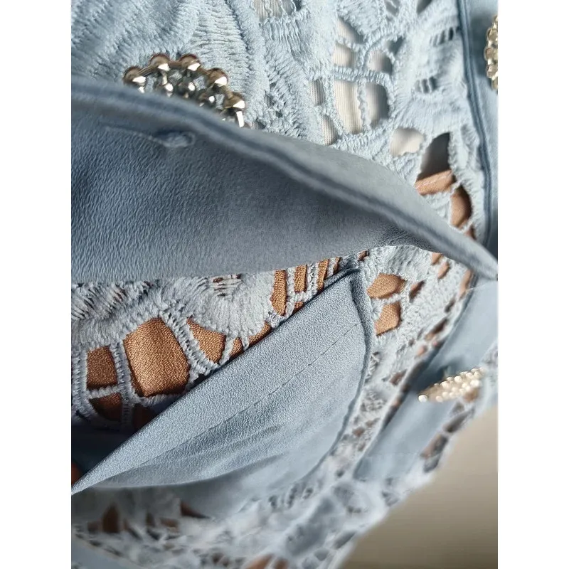 女性のための刺繍レースドレス,花柄,ボタンベルト,パーティー用の青いフリル,夏