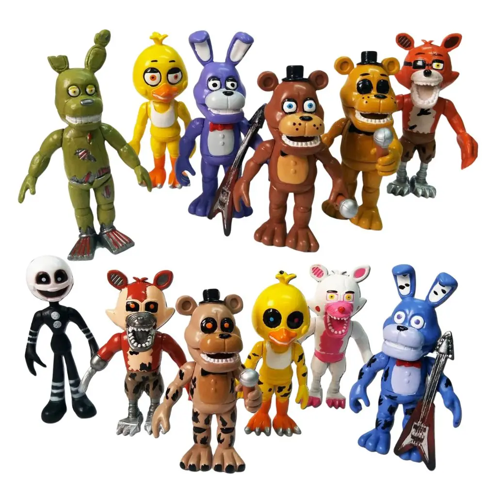 4.5 inches FNAF Figures Blacklight Bonnie Foxy Chica FREDDY FROSTBE Action Figure PVC Collection Doll Movable Golden Freddy