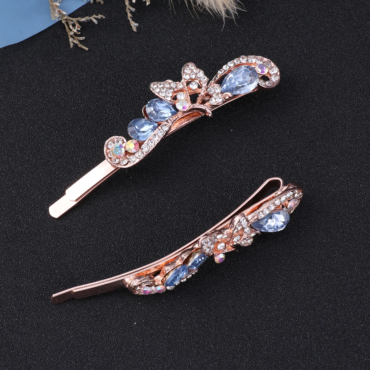 

2pcs Crystal Hair Pins Set Alloy Hair Clips Elegant Barrettes Styling Accessories Wedding Party Daily Wear Blue Good Grip Easy