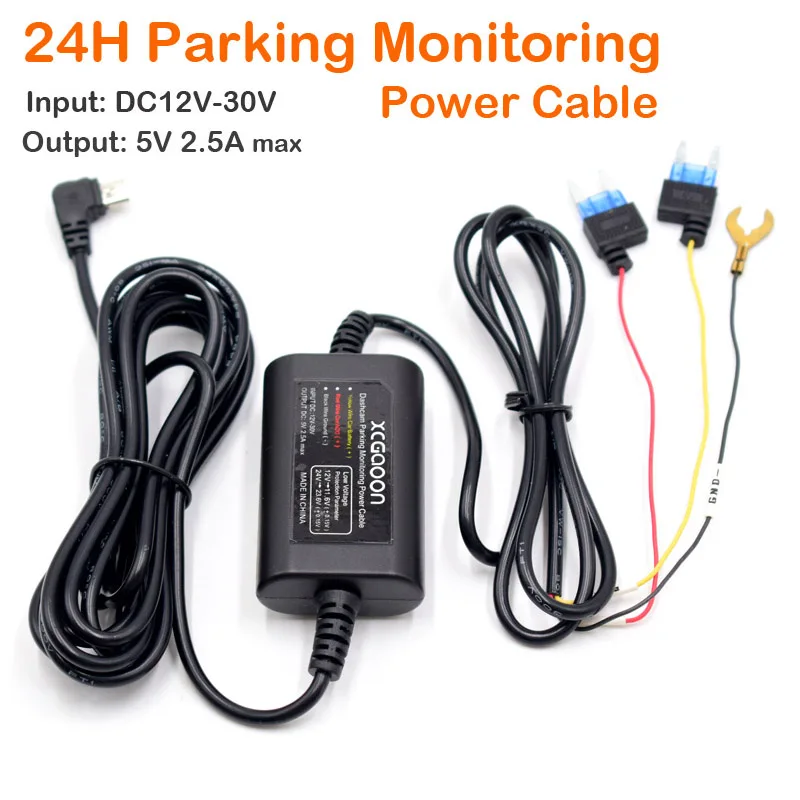 12-24V to 5V 2.5A Parking Monitoring Car DVR Dashcam Camera Hardwire Kit With Low Voltage Protection Mini Micro Type-C USB Port