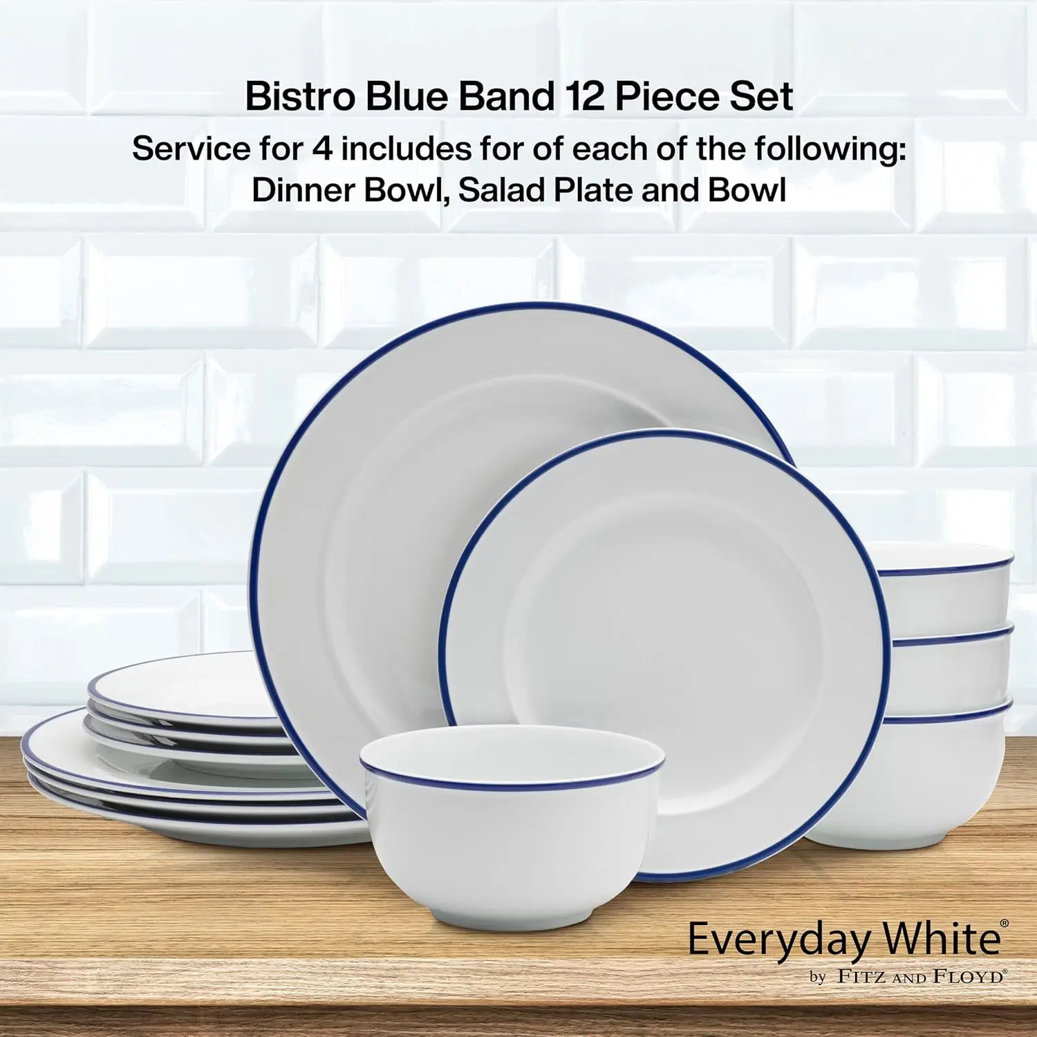 Conjunto de louças Bistro Blue Band de 12 peças, serviço para 4