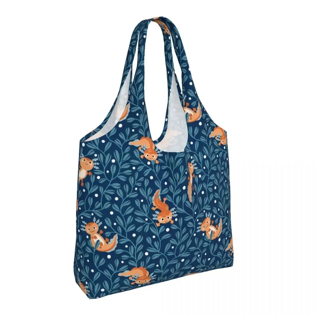 Axolotl Blue Grocery Shopping Bags Printed Canvas Shopper Shoulder Tote Bag Big Capacity Durable Salamander Animal  Bags Handbag