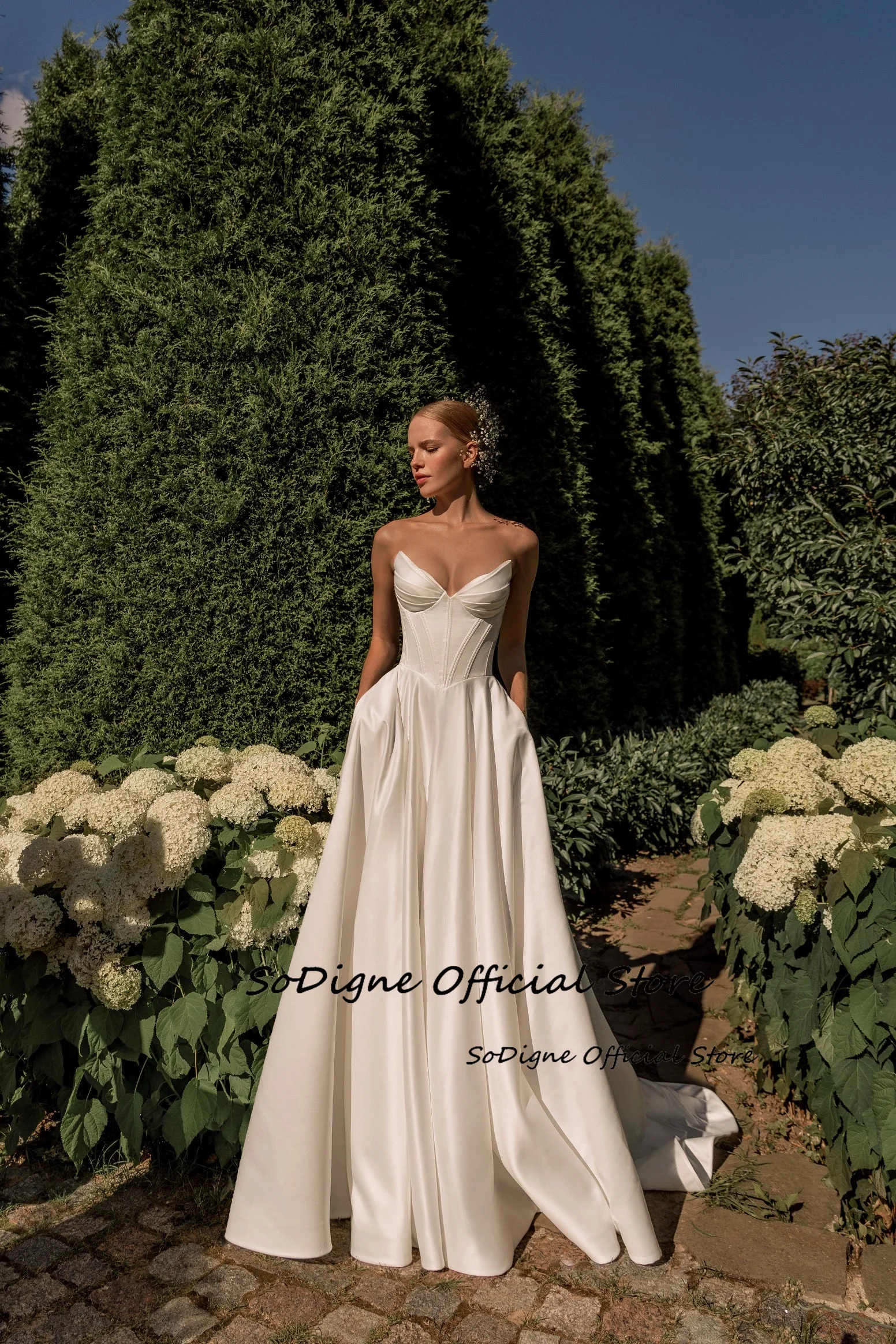 SoDigne A-line Satin Simple Wedding Dresses V-neck Sleeveless Bridal Dress 2025 Long Wedding Gown Robe De Mairee ﻿Customized