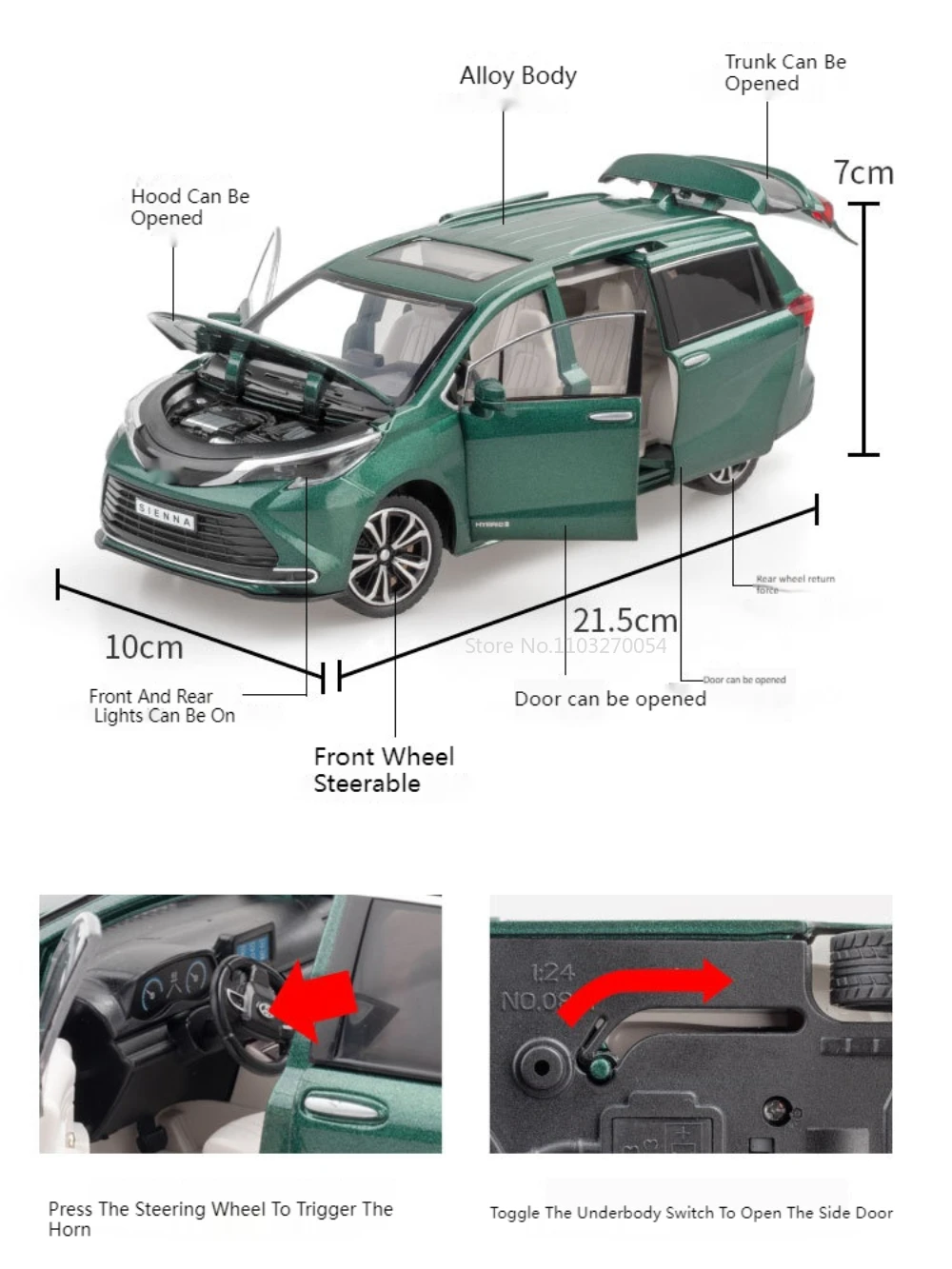 1/24 Sienna MPV Car Model Toys Metal Die-casting Vehicles Alloy Body Rubber Tires 6 Door Can Opened High Simulation Models Gifts