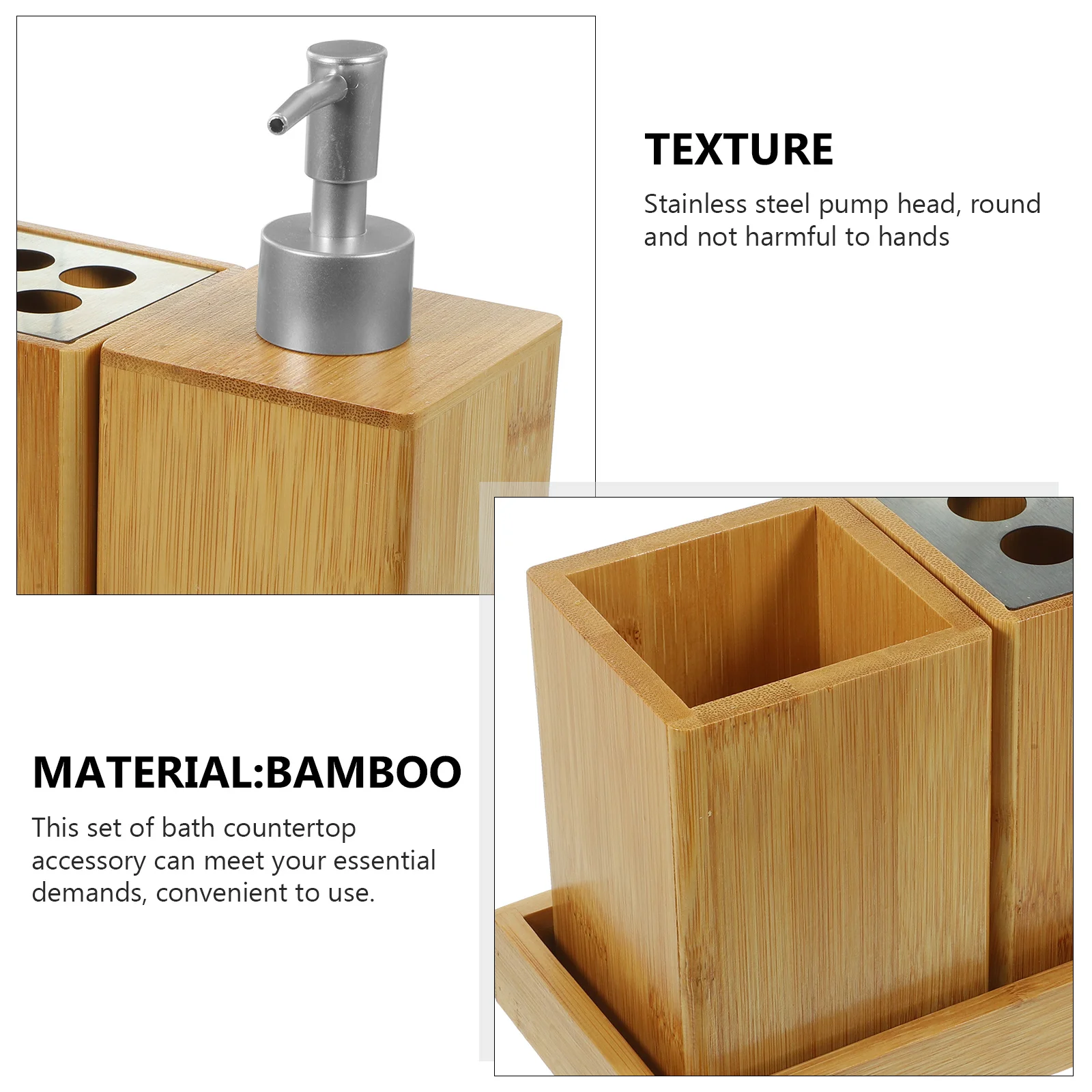 

1Set Bamboo Bathroom Accessories Set Toothbrush Holder Soap Dispenser Mouthwash Cup Compact Vanity Countertop Organizer