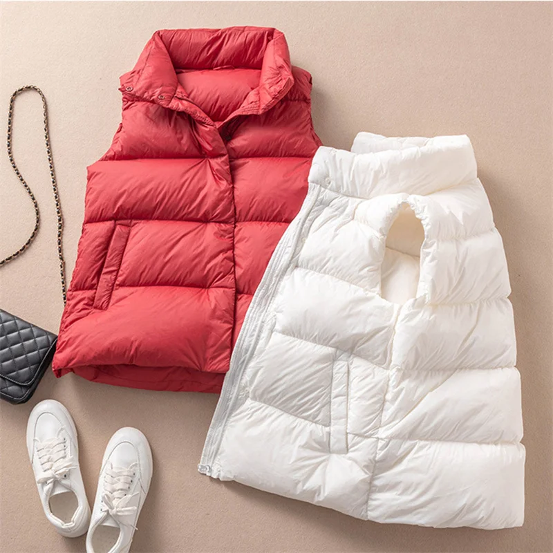 

2023 Autumn Winter Parkas Oversize Down Waistcoat Jacket Women Warm Thick White Duck Down Vest Female Short Sleeveless Tank Coat