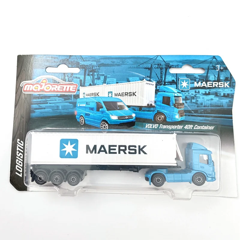 Majorette Cars VOLVO TRANSPORTER 40FT CONTAINER VOLKSWAGEN CRAFTER & MAERSK 1/64 Die-cast Model Collection Toy Vehicles