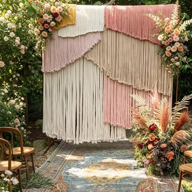 Premium Layered Multicolor Macrame Tassel Backdrop Handmade Cotton Woven Curtain for Wedding & Event Decor