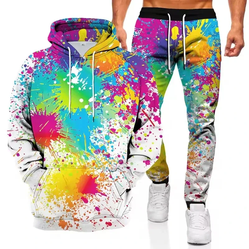 

2025 Ink Graffiti Style 3D Printing Autumn Hoodie Pants Set Men's Sportswear Sportswear Street Two Piece Set