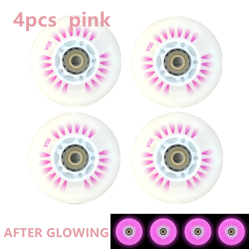 4 stücke rosa Flash-Inline-Skate-Räder LED-Rollen 60/62/64/68/70/72/76 // 80/90/110/125mm Speed Skates Zubehör