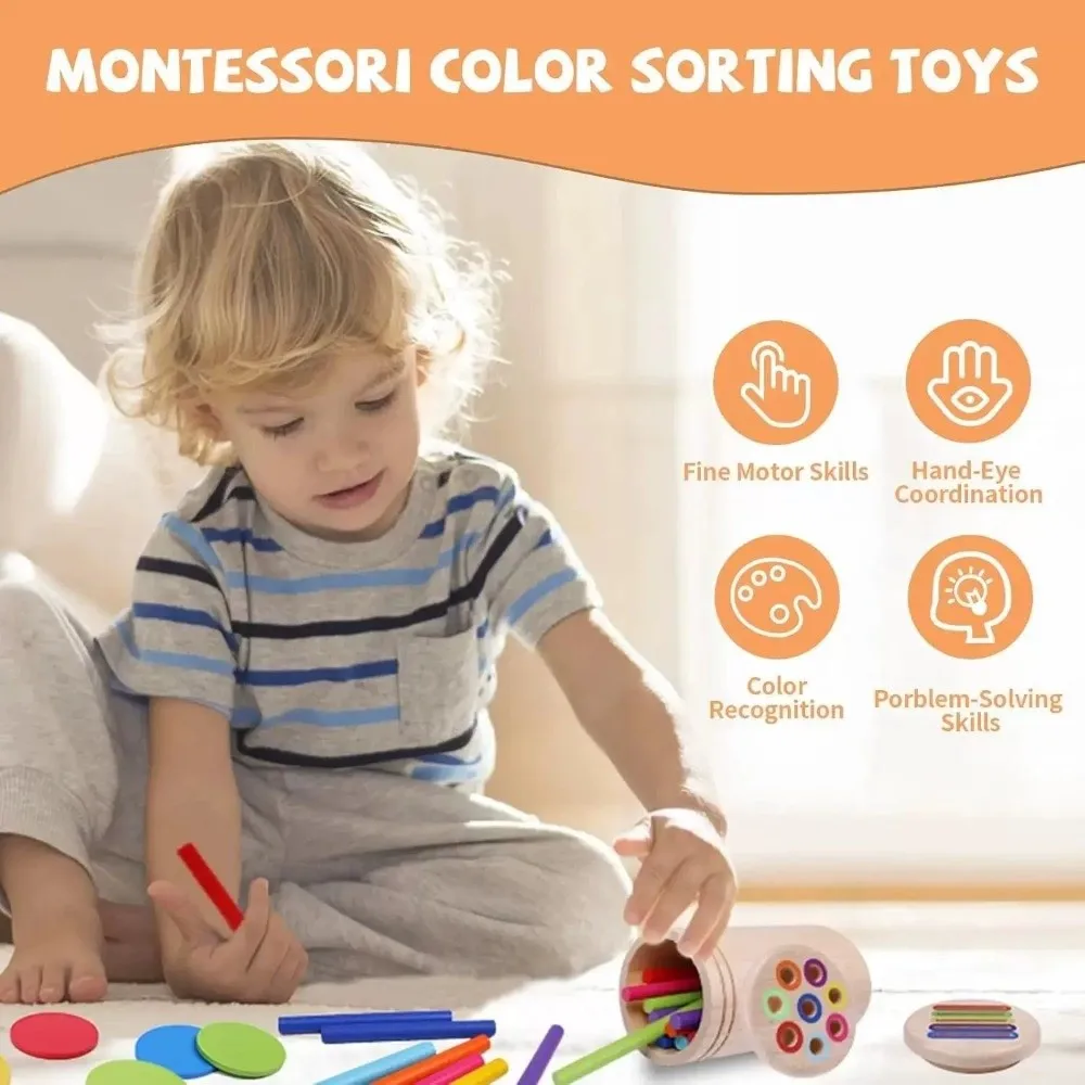 Montessori Color Sorting Toys Wooden Early Educational Shape Matching Toys Cognitive Training Hands-on Skills Exercising