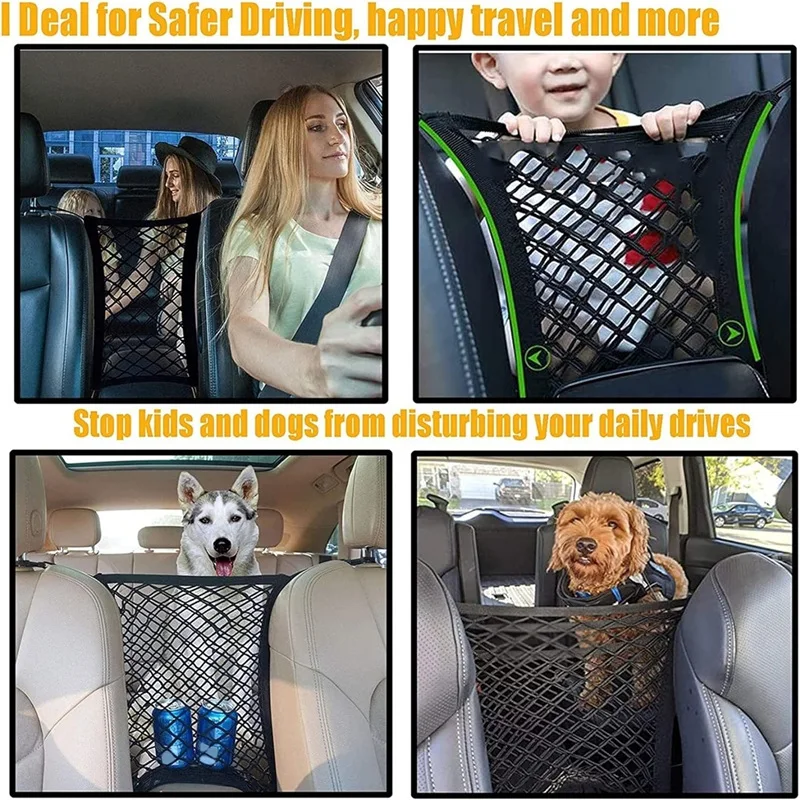 1 PCS Dog Car Net Barrier Pet Barrier With Mesh Organizer Baby Stretchable Storage Bag Vehicle Isolation Net Black For Cars