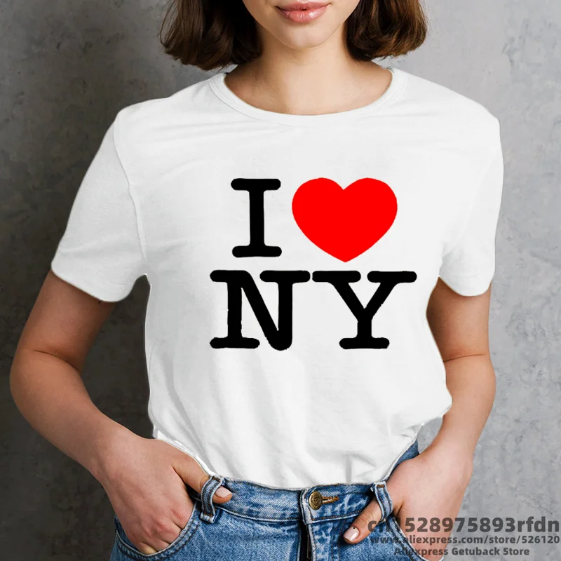 I Love NY New York Women Funny Print T-shirt Summer Short Sleeve Black White Pink Colors Tops Tee Girl Y2k Harajuku Clothes