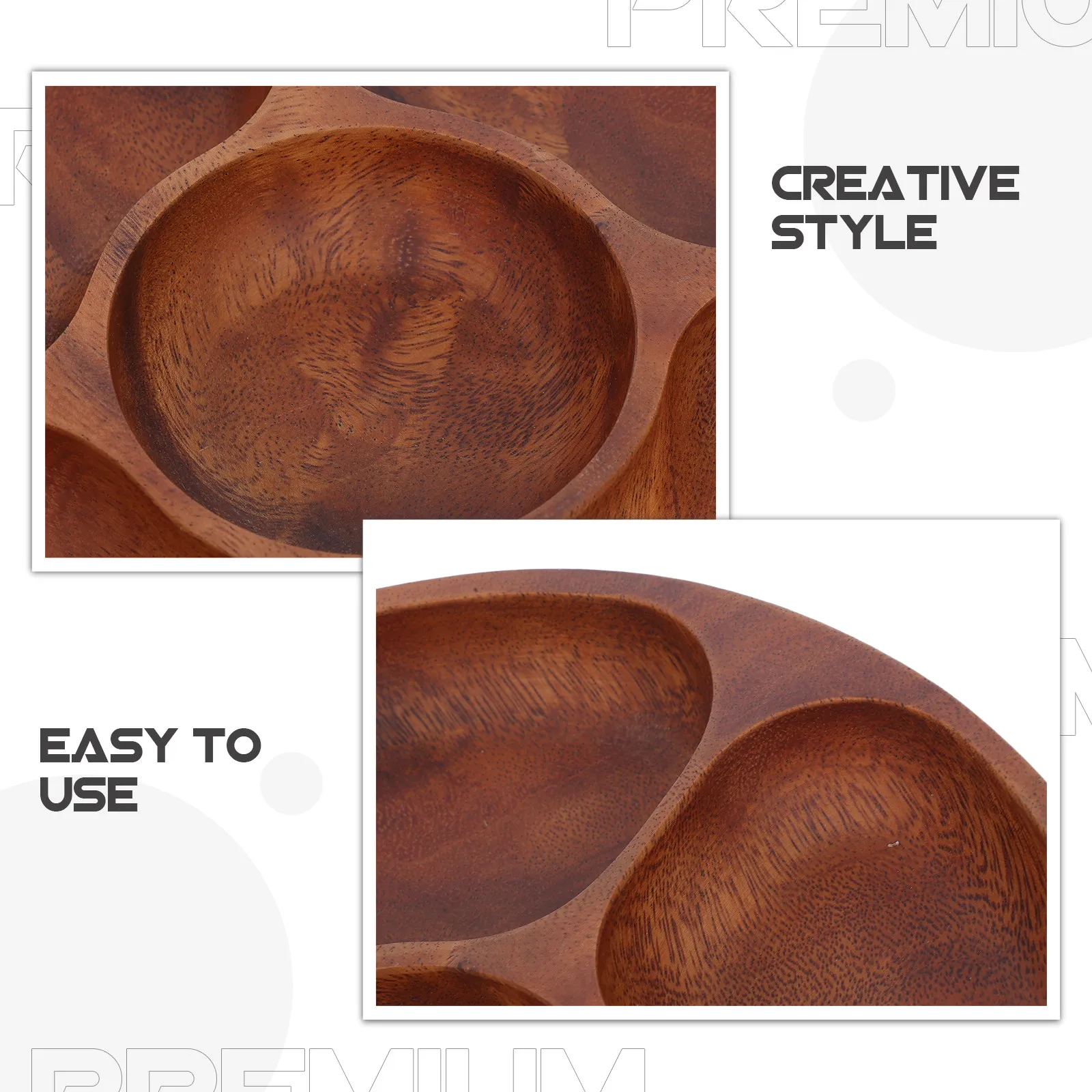 Round Snack Serving Tray For For Nuts Fruit Divided Acacia Wood 5-Section Platter Dried Fruits Candies Appetizers