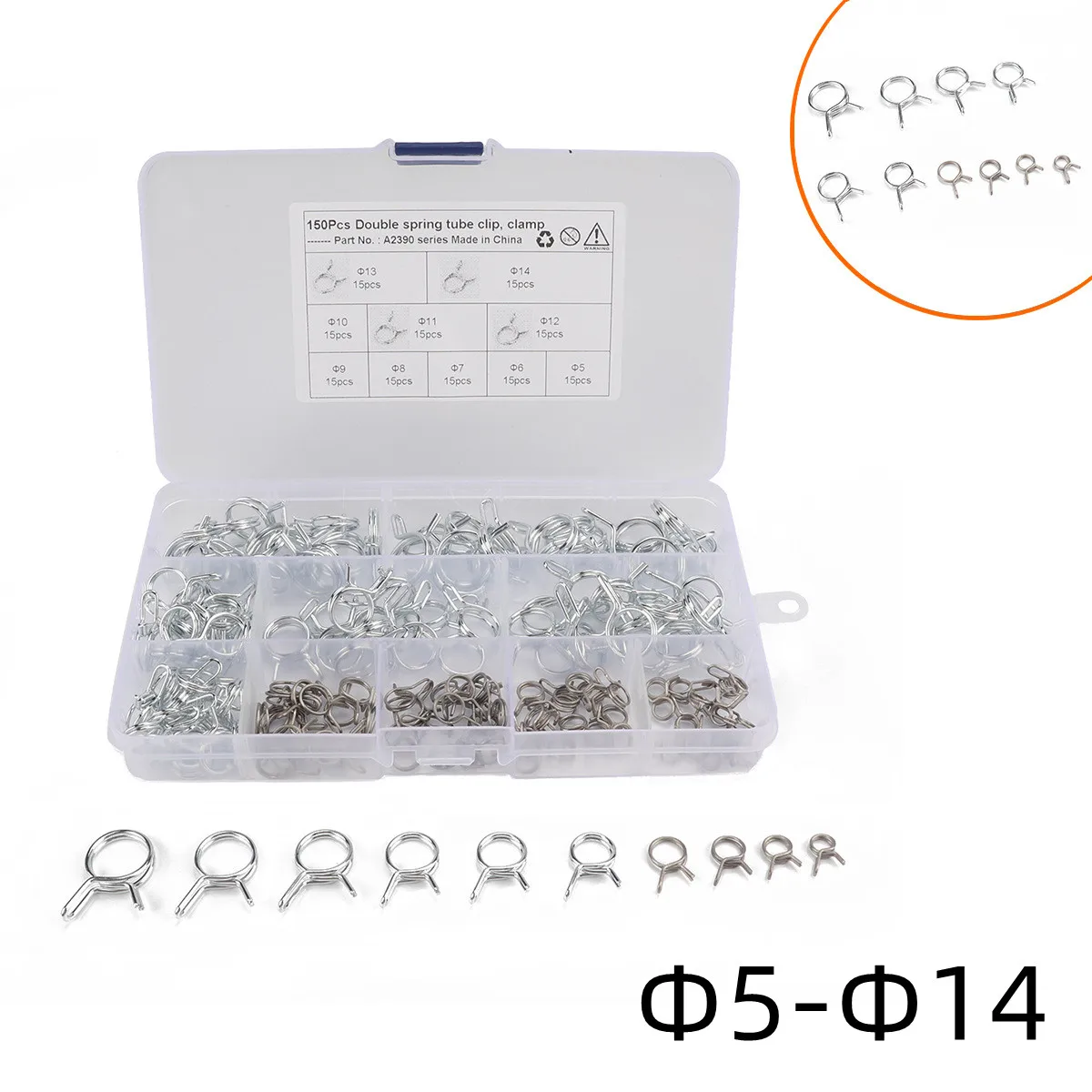 

150Pcs Φ5-Φ14 Motorcycle Stainless Steel Fuel Line Hose Tube Spring Clamp Assortment