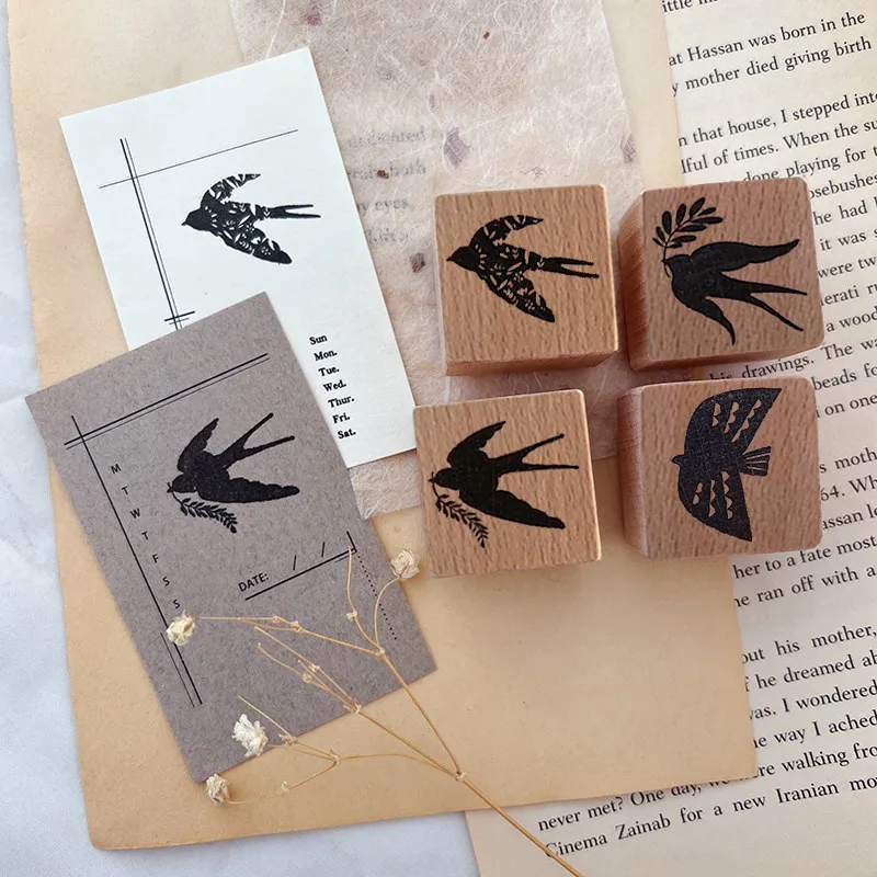 Vintage Fly Bird Swallow Wooden Rubber Stamp Set DIY Scrapbooking Photo Album Card Making Wood Seal