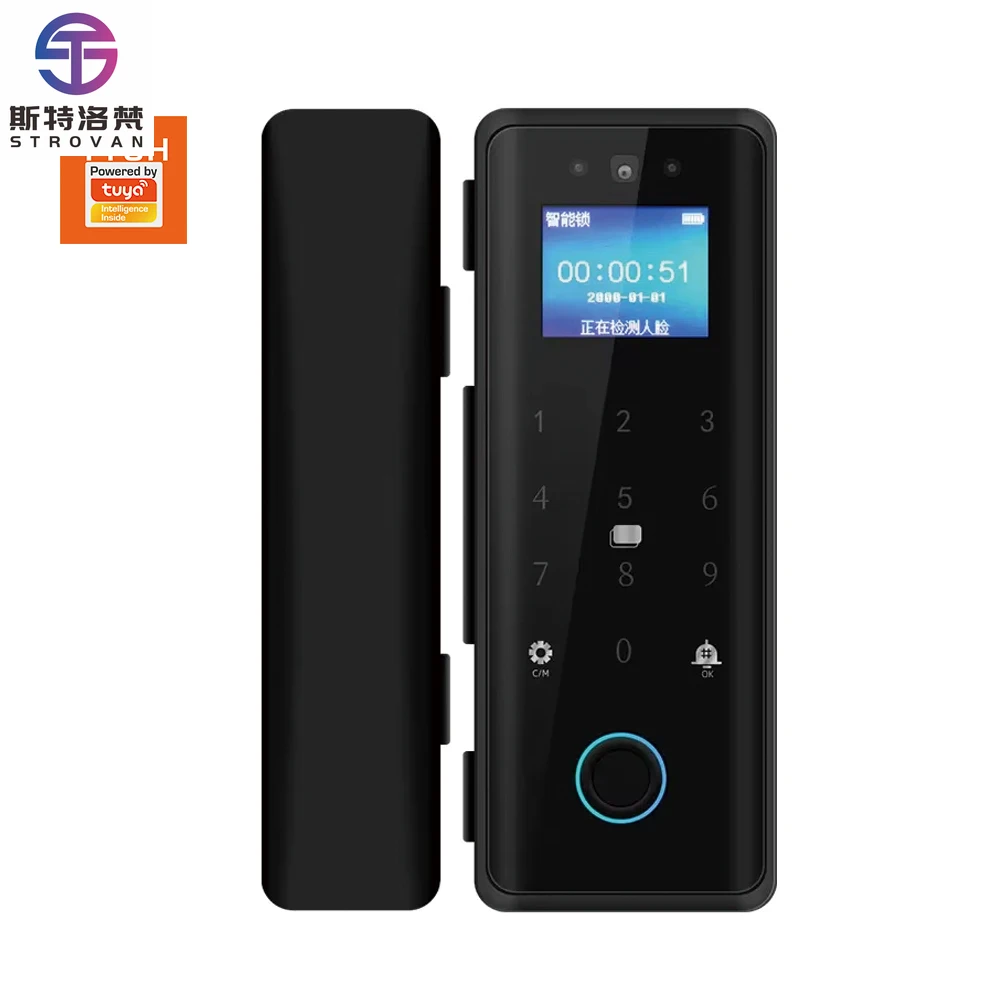 

STLF Tuya Intelligent 3D Face & Fingerprint Recognition Office Electronic Glass Door Lock Wifi with Cloud Data Storage Option