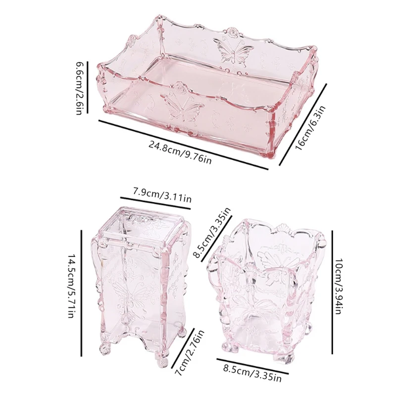 コットンパッドネイル収納ボックス蝶透明ピンクデザインナプキンコンテナブラシオーガナイザーメイクアップケースネイルアートツール