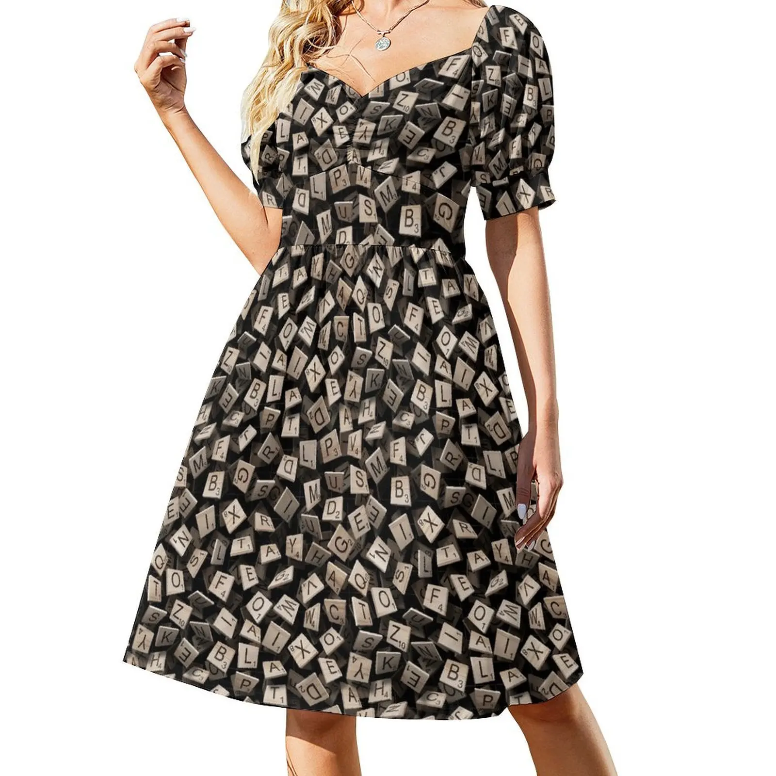 

Scrabble Tile Madness Pattern Short-Sleeved Dress dress summer dresses womens clothing evening dress women