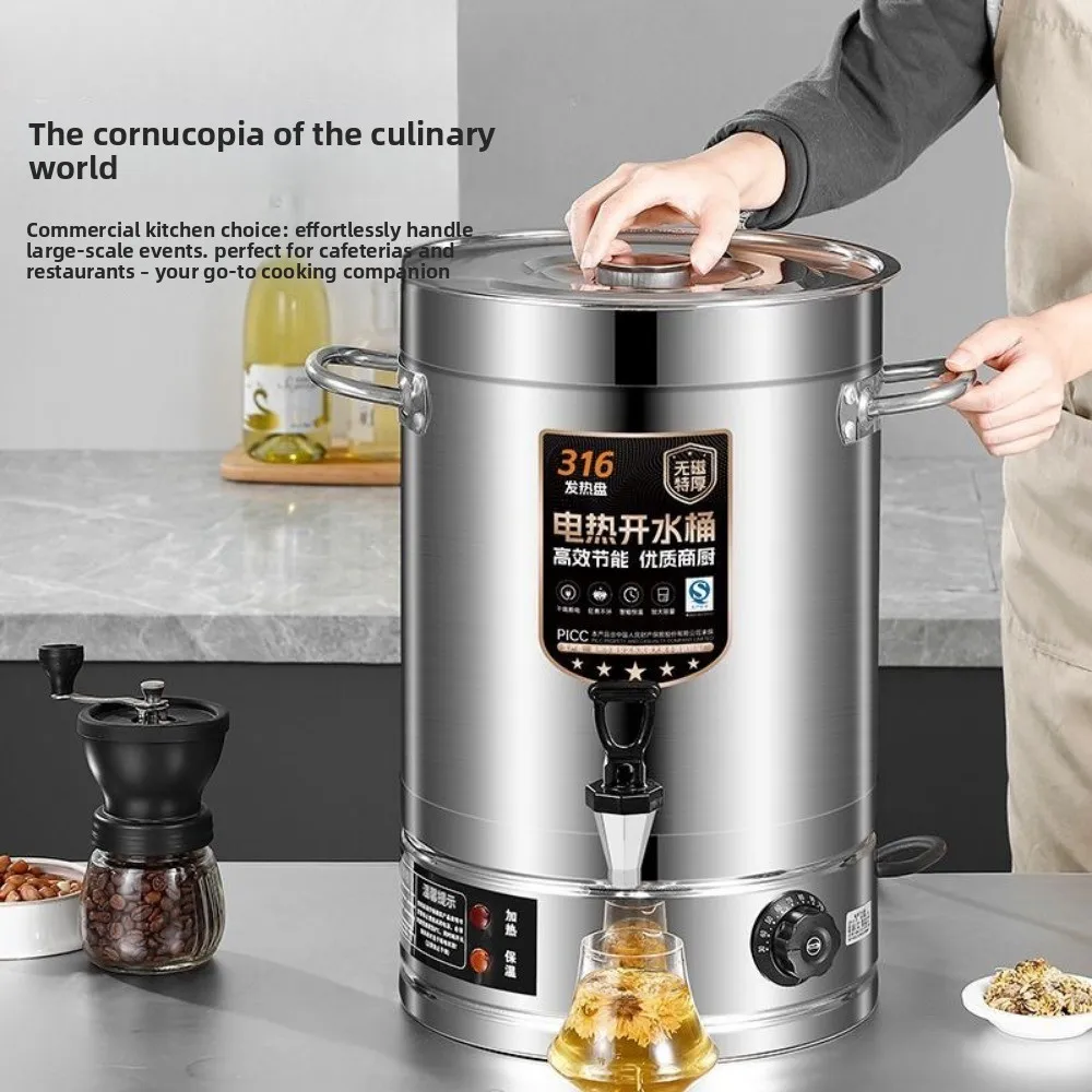 Commercial Stainless Steel Electric Water Boiler Large Capacity Soup Bucket Heating Insulation Barrel for Restaurant Catering