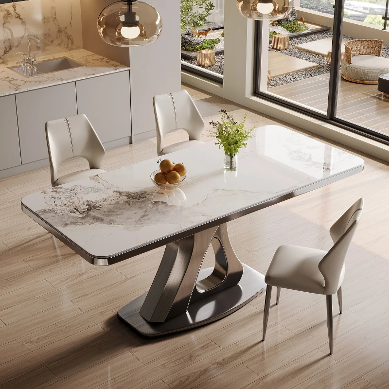 

Italian minimalist dining table premium luxury rectangle marble dining table with 6 chairs mesa de cozinha kitchen furniture
