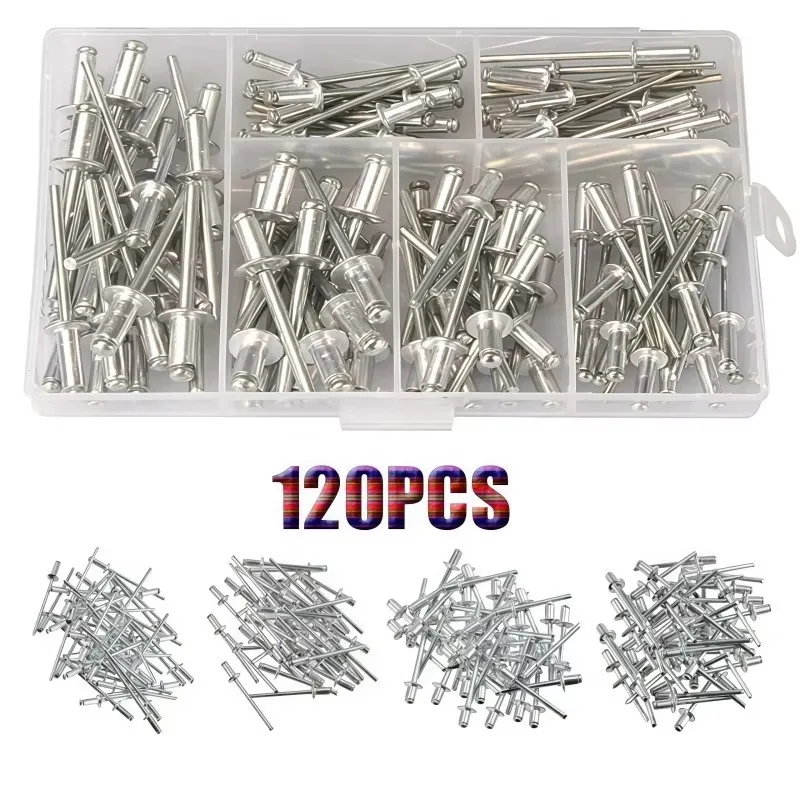 120 Pieces Aluminum Blind Rivets M3.2 M4 Round Head Blind Rivet Set, Furniture Rivet Combination Set