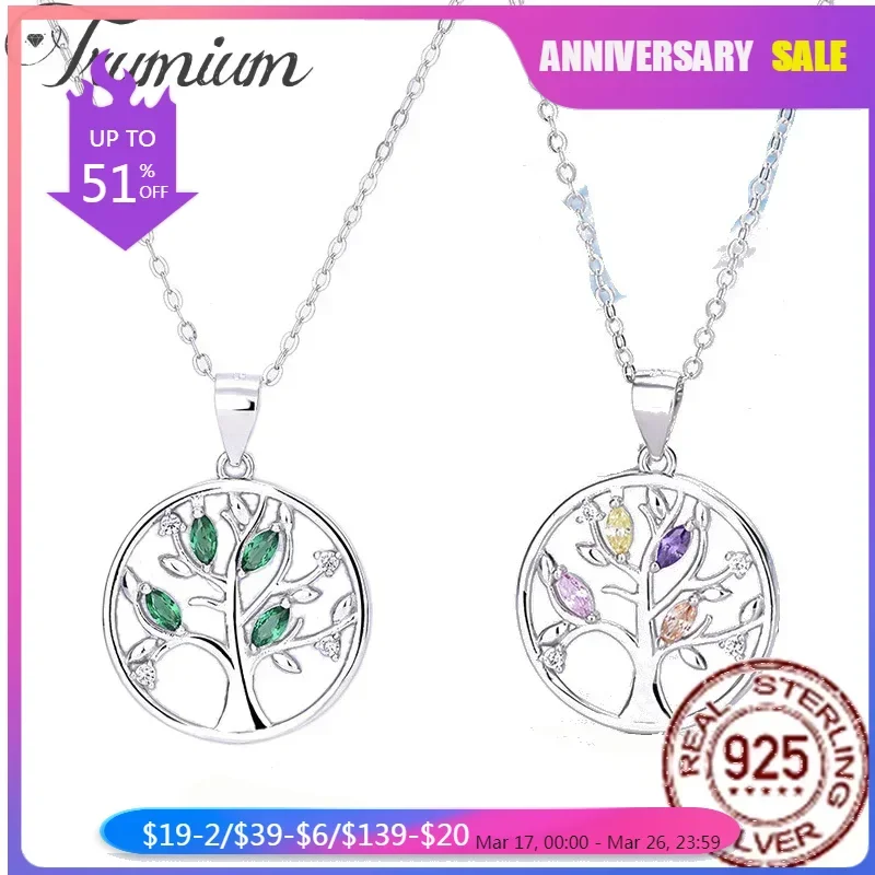 Trumium Real 925 Sterling Silver Necklace Tree of Life Fashion Dream Catcher Pendant Necklaces for Women Fine Jewelry Girl gifts