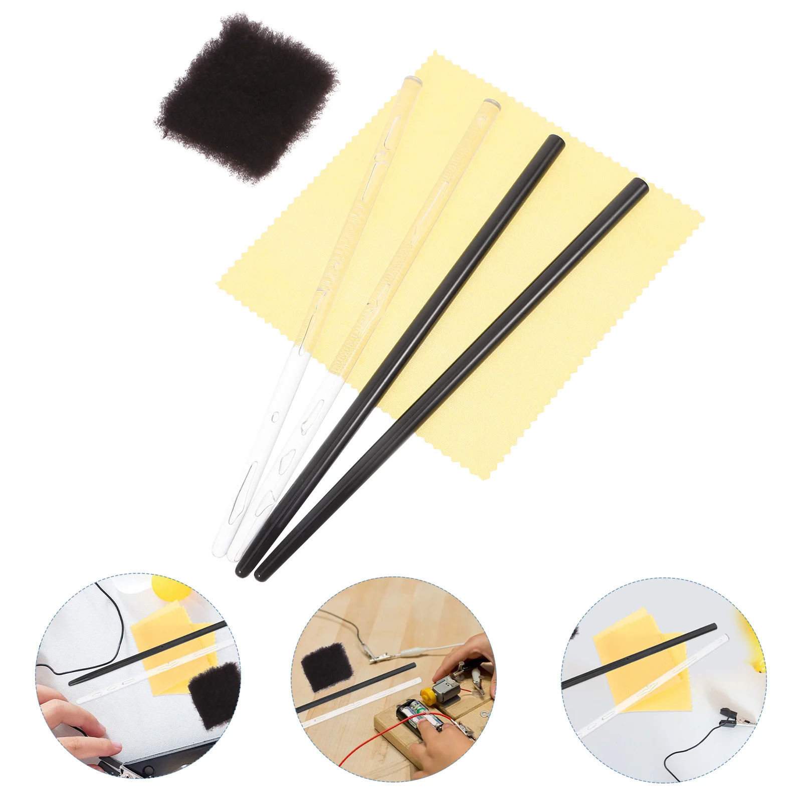 

2 set Electrostatic Experiment Kit With Glass Stick Rubber Rod Cloth For Physics Classroom Science Projects Diy Friction