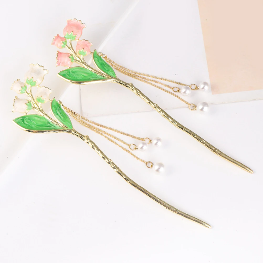 

2Pcs Pearl Women Vintage Chinese Sticks Pearl Flower Hair Sticks Bun Styling Chinese Hair Accessories For Women Tools