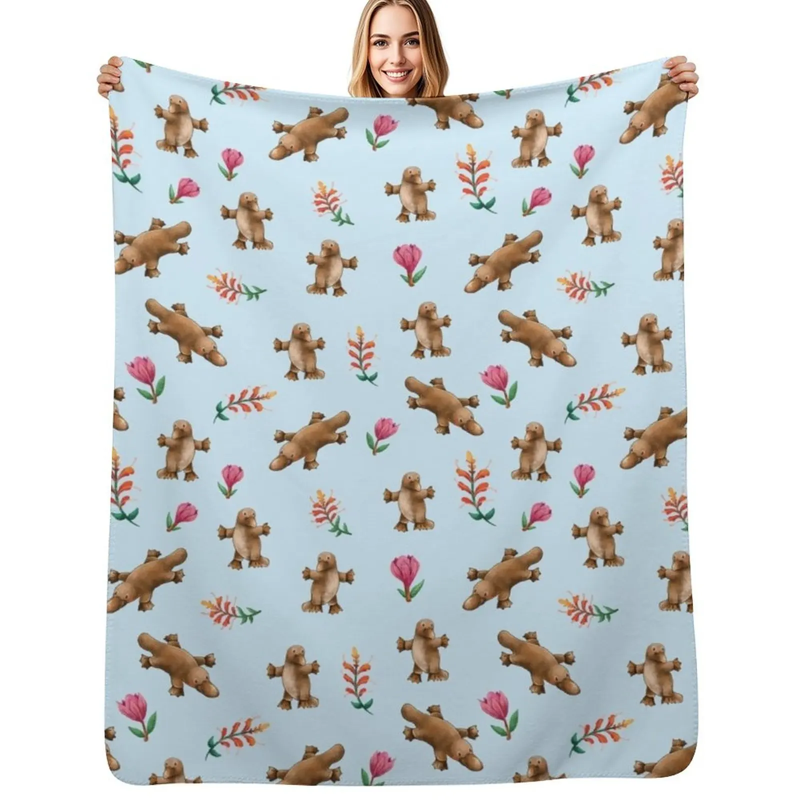 Blue Australian Platypus pattern Throw Blanket Cozy Throw Blanket Birthday Gift for Him Her