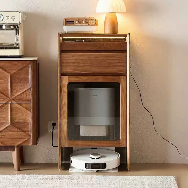 North American black walnut solid wood sweeping robot storage high-end living room Narwal drawer locker removable tea table