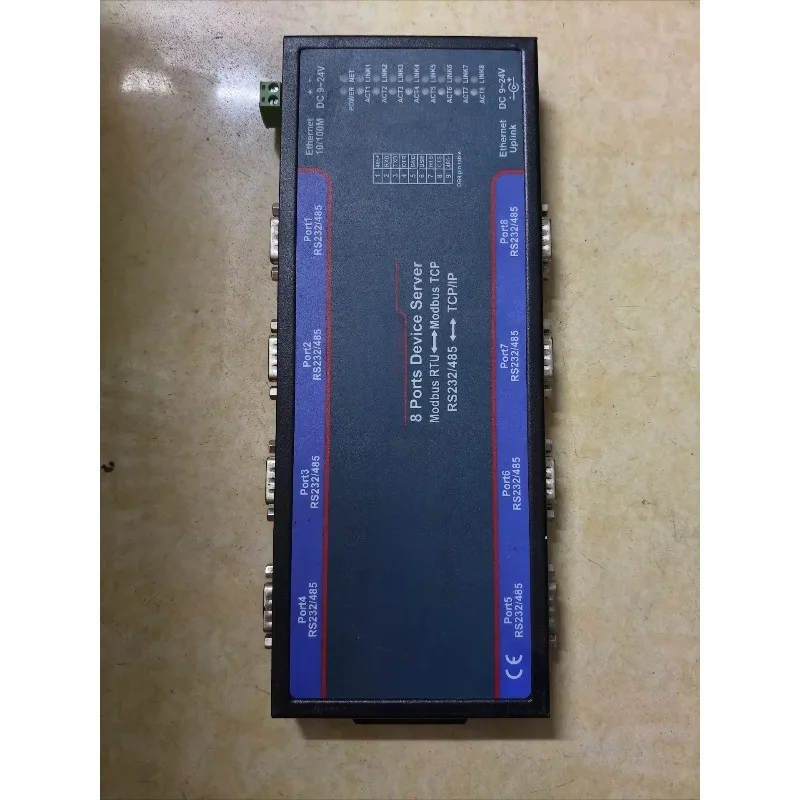 5843A 8-Port Serial to Ethernet Server Dual LAN Port RS232/485 Modbus RTU TCP 10/100M DC9-24V Slight Wear Fully Functional