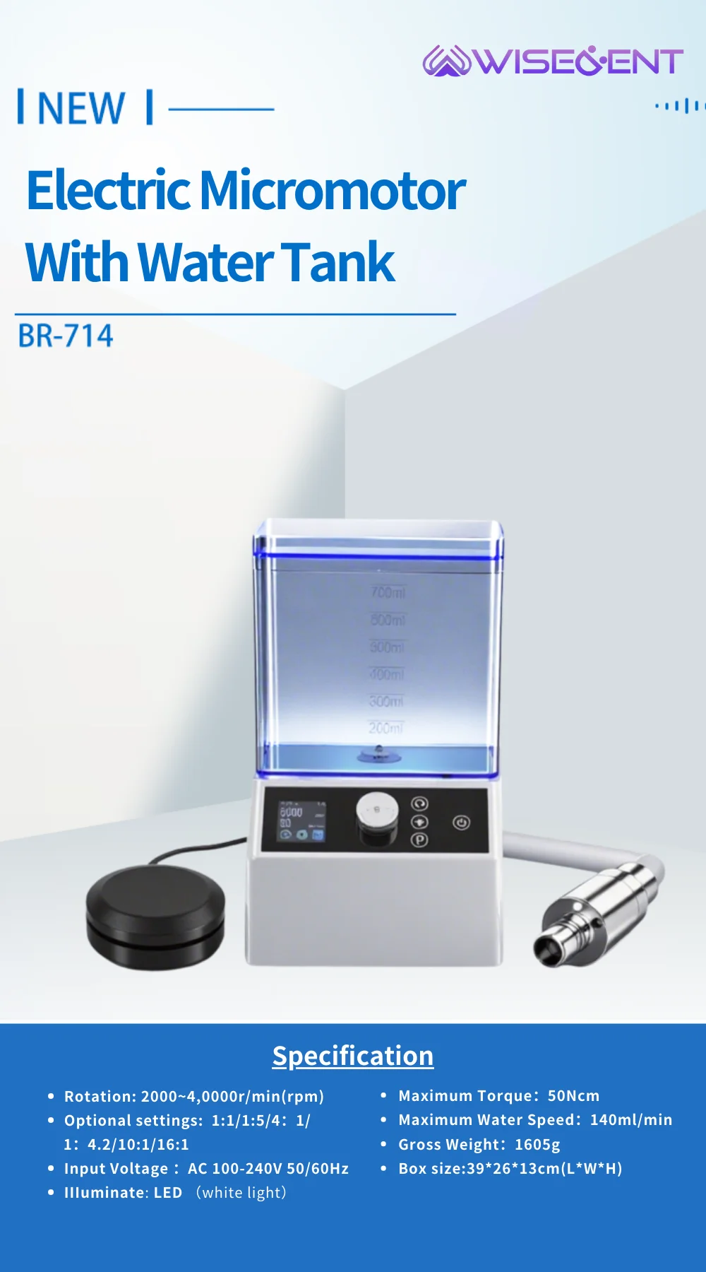 

Dental LED Brushless Electric Micromotor Water Tank Internal Spray 2/4 Holes 1:1/1:5/4: 1/ 1: 4.2/10:1/16:1 Handpiece Tools
