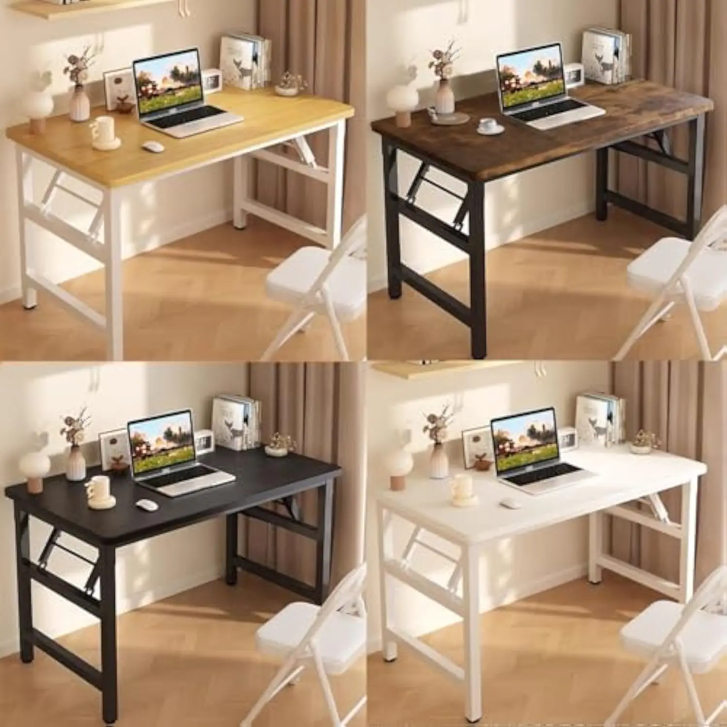 

31.5 inch Small Computer Desk for Small Space Writing Study Office Desk No Install Small Foldable Bedroom Rustic Brown