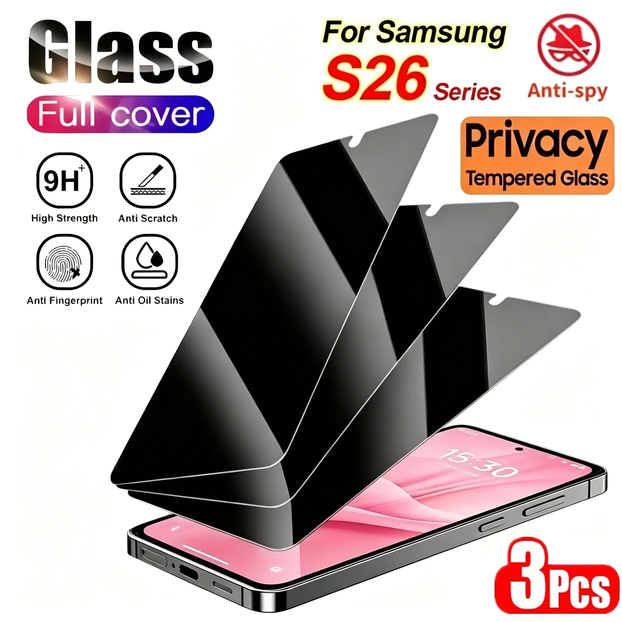 1-3PCS Privacy Tempered Glass Screen Protectors For Samsung S26 Ultra S25 S24 Plus S23 S22 FE S26+ Fingerprint Unlock Glass Film