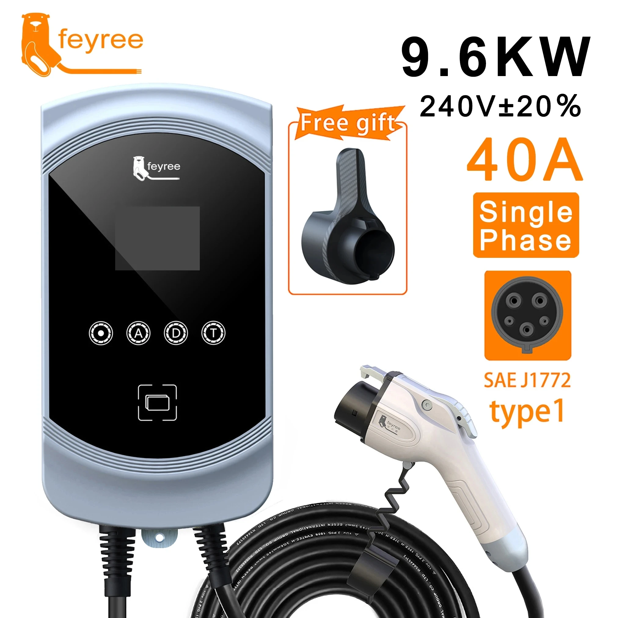 feyree  50A 12KW 1Phase EV Charger Type1 Cable J1772 Cord 40A 9.6KW 32A 7.6KW EVSE Wallbox Charging Station for Electric Vehicle