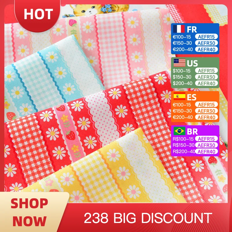 

100% cotton poplin 20S Manual DIY Digital printing decorate Fabric clothing Dress Sling Shirt luggage and bags