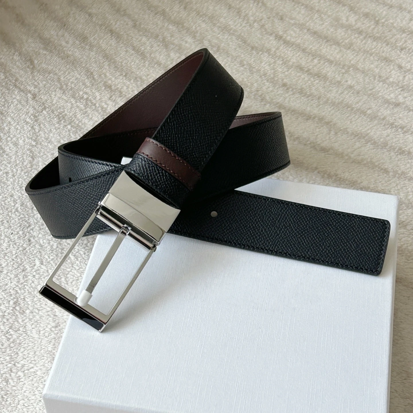 

Ремень ручной работы, праздничный подарок, люксовый бренд, мужской кожаный ремень из натуральной кожи высшего качества, 34 мм, двусторонний, деловой повседневный, универсальный, с металлической пряжкой