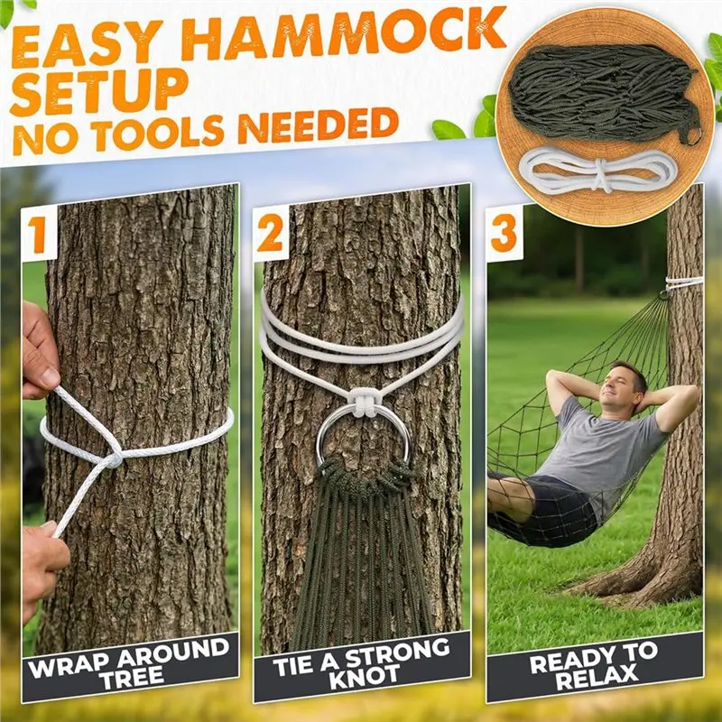 Mesh Hammock - Easy To Set Up Rope Hammocks For Outside,Nylon Net Hammock, Camping & Patio Relaxation