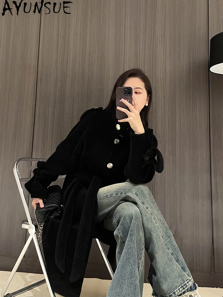 AYUNSUE 100% เสื้อขนสัตว์ธรรมชาติสําหรับผู้หญิงคุณภาพสูงกลางความยาวเสื้อขนสัตว์เสื้อผ้าผู้หญิงฤดูหนาวใหม่ในOuterwears Abrigo Mujer