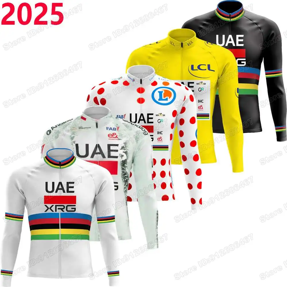 2025 فريق الإمارات العربية المتحدة الدراجات جيرسي طويلة الأكمام بطل العالم Tadej Pogaari ملابس ركوب الدراجات الرجال الطريق دراجة قميص دراجة القمم