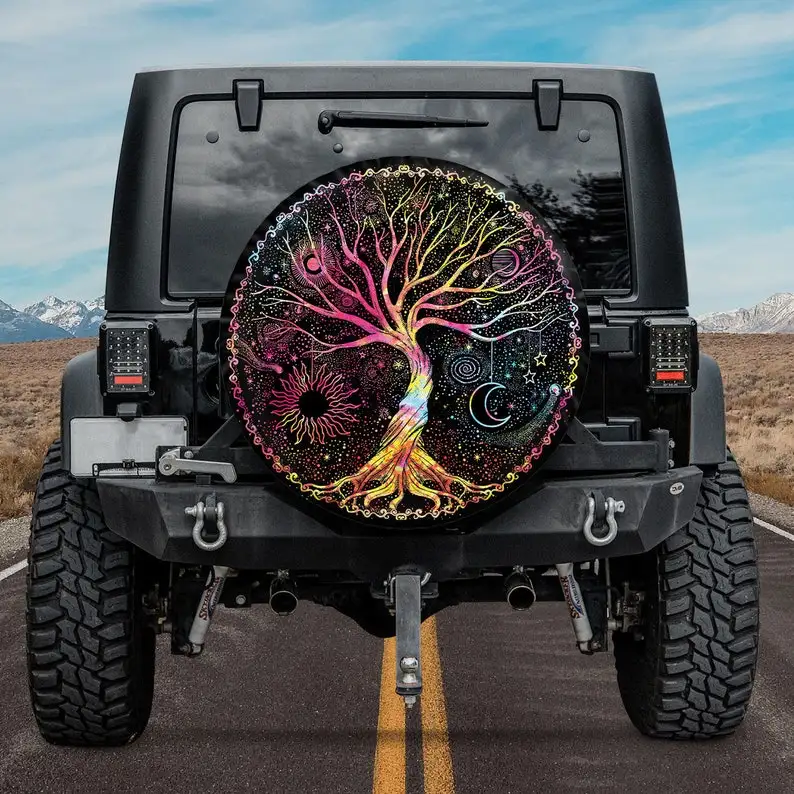 

Trippy Psychedelic Tree Of Life Spare Tire Cover, Sun And Moon, Gift For Truck Lover, Car Accessories, Car Lover, Gift For Her
