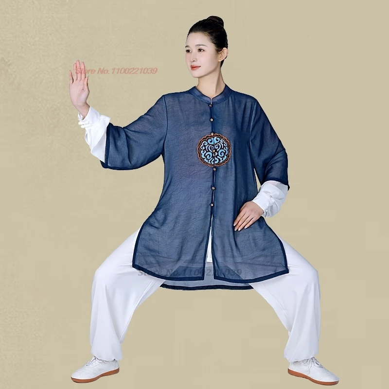 中国のビンテージスタイルの武道ユニフォーム,太極拳拳武術練習服,アウトドアウォーキングスポーツトップとパンツセット,2025