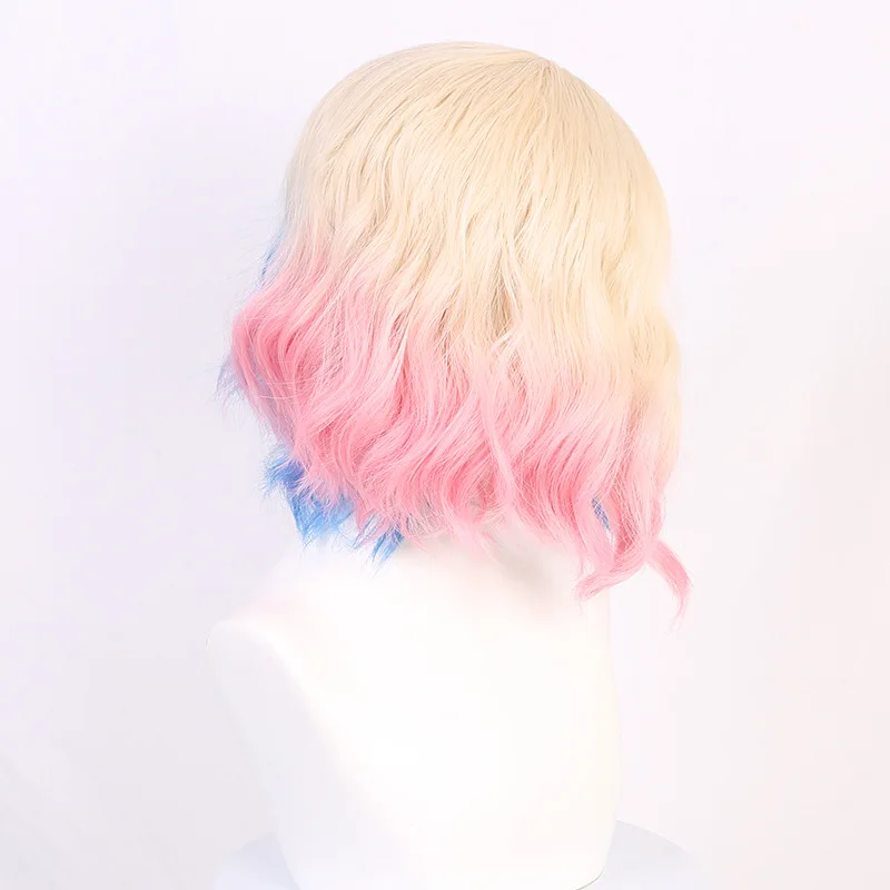 วิกผมคอสเพลย์สีฟ้าและสีชมพู แบบสั้น ลอนคลื่น อุปกรณ์เสริมผม ทนความร้อนสูง สำหรับผู้หญิง