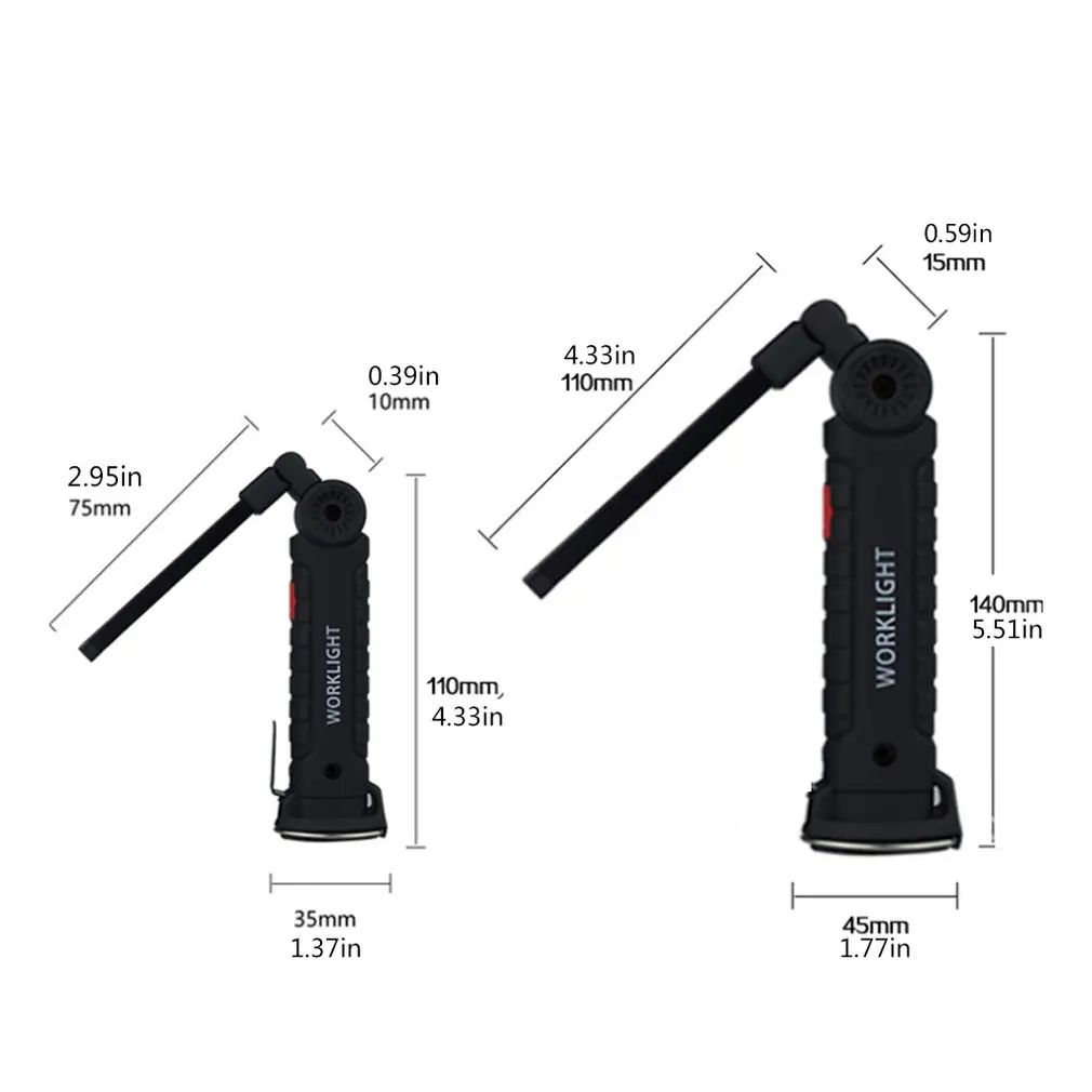 Rechargeable Camping LED Flashlight Work Light with Magnet and Hook IP64 Waterproof 5 Lighting Modes Suitable for Night Work