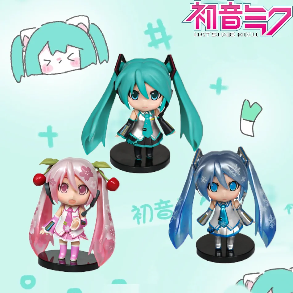 

Anime New Hatsune Miku Figure Mini Character Ornaments Kawai Pink Green Hatsune Home desk Decoration Adult kid Birthday Gift